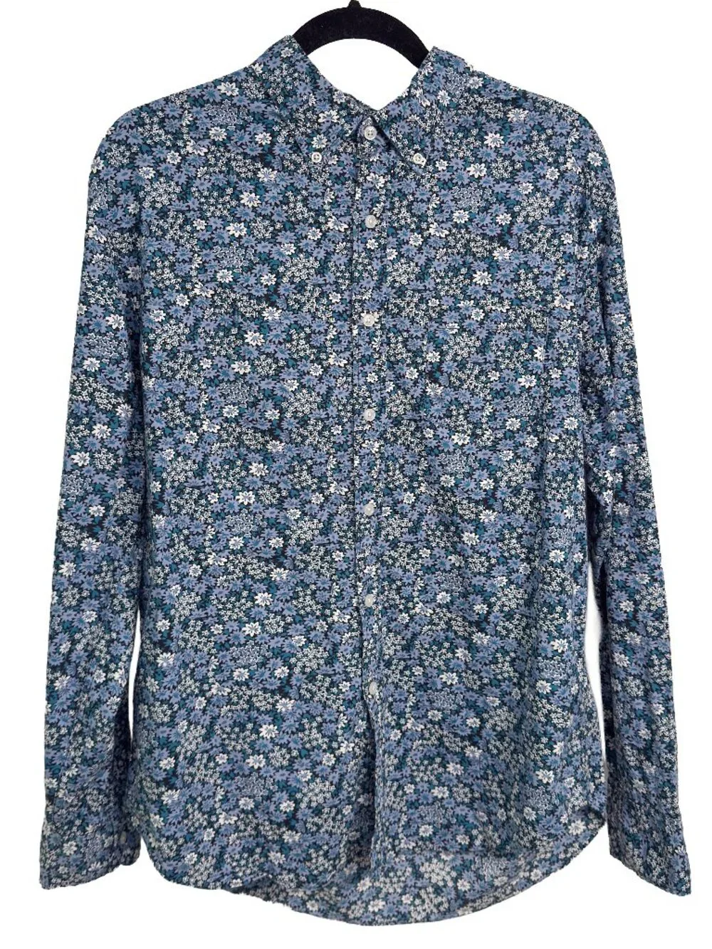 J. Crew Flex Men’s Large Cotton Blue Floral Long-sleeve Button Down Shirt